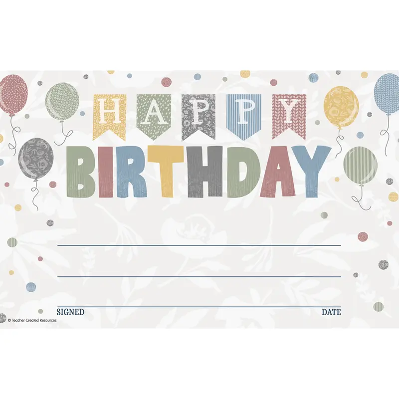 Teacher Created Classroom Cottage Happy Birthday Awards (TCR 7199)
