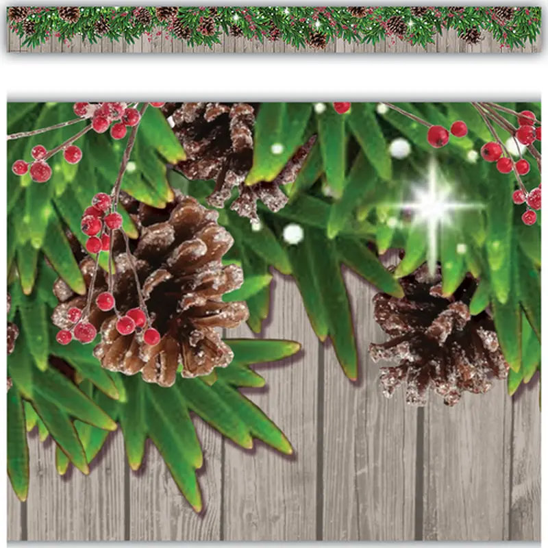 Teacher Created Resources Winter Pine Cones Straight Border Trim (8456)
