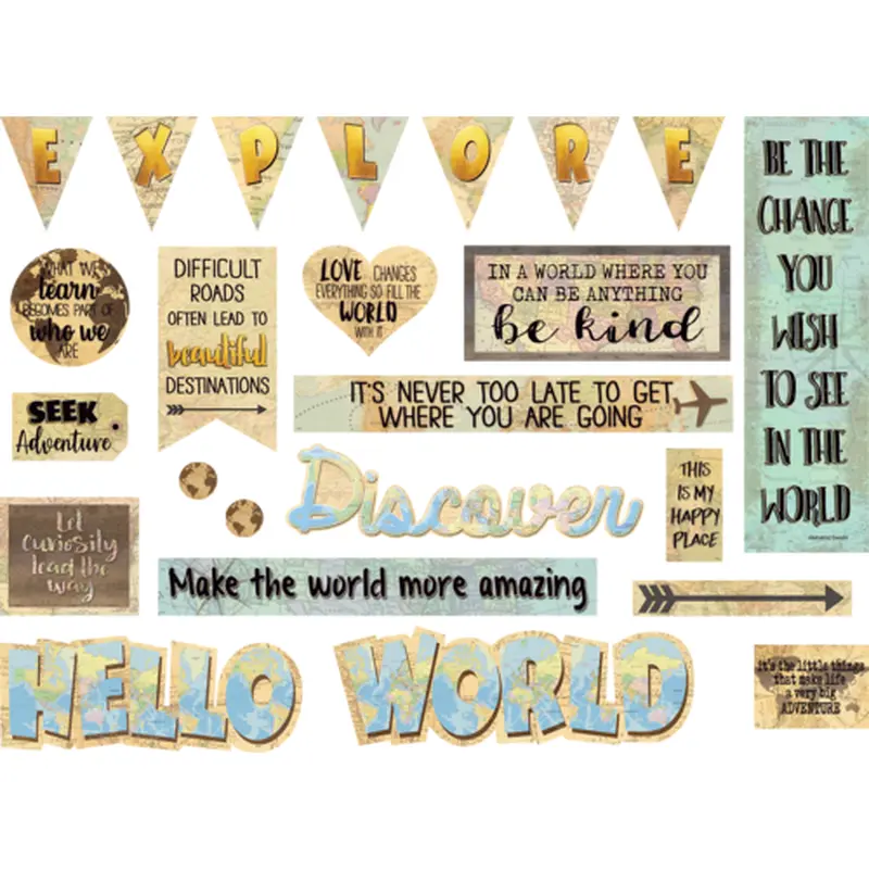 Teacher Created Travel the Map Mini Bulletin Board, 6" x 21", 24 total pieces (TCR 8624)