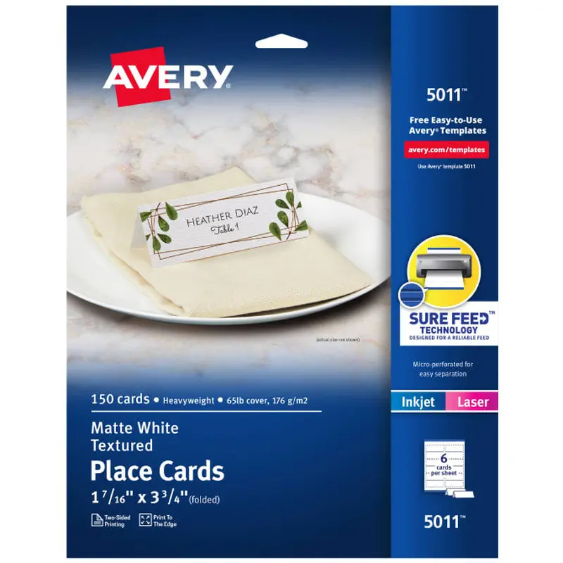 Avery Place Cards, Textured, Matte, Two-Sided Printing, 1-7/16" x 3-3/4", 150 Cards (5011)