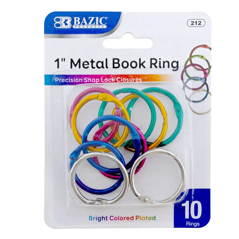 BAZIC 1" ASSORTED COLOR METAL BOOK RINGS (10 PACK)