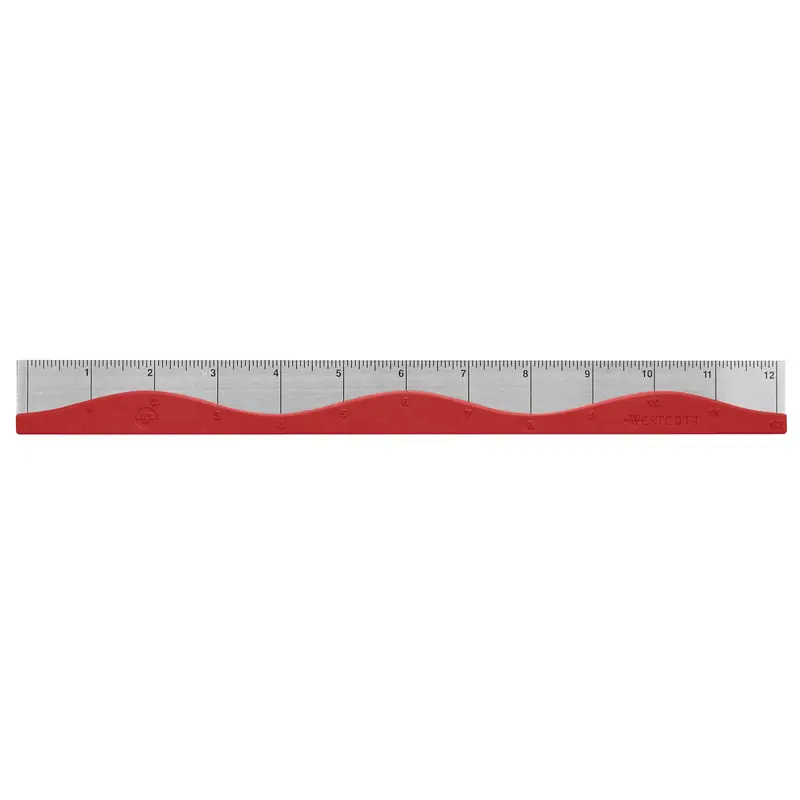 Westcott 12" Stainless Steel Wave Ruler w/ Rubber Grip, (Red, Blue or Black)Red