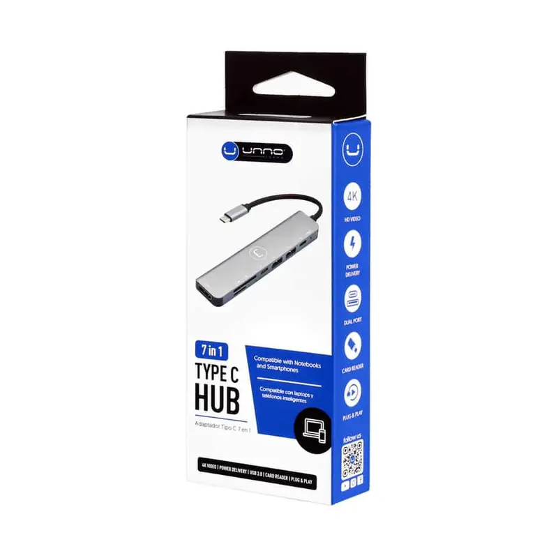 7 in 1 Type C Hub - 4K HDMI,  Micro SD & SD Card Reader, 1 USB C 3.0   2 USB A 3.0, PD port allows to pass through charging to power your device (up to 60W - 20V/3A)