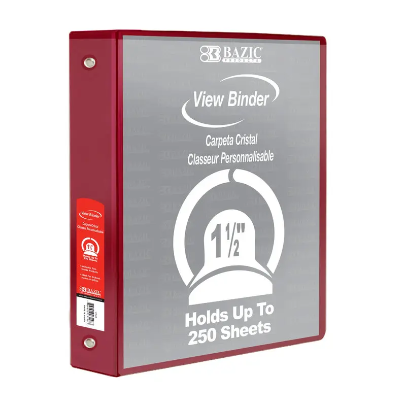 BAZIC 1.5" BURGUNDY 3-RING VIEW BINDER W/2-POCKET