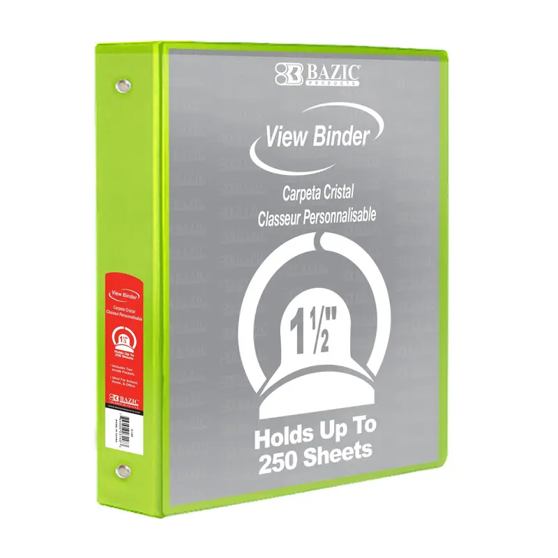 BAZIC 1.5" Lime Green 3-Ring View Binder w/ 2-Pockets