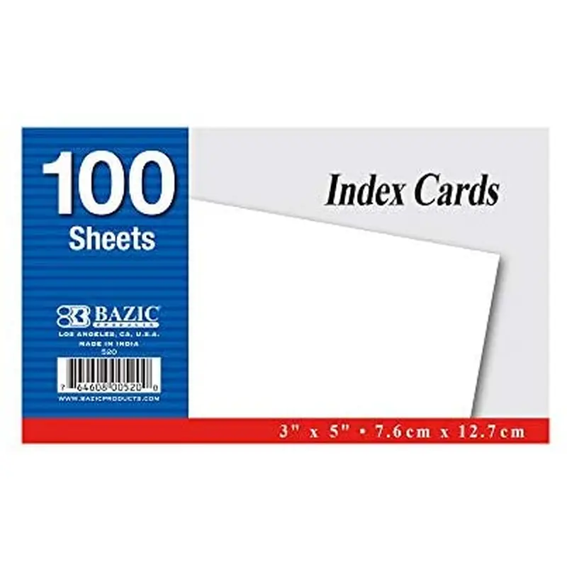 BAZIC 100CT. 3"*5" UNRULED WHITE INDEX