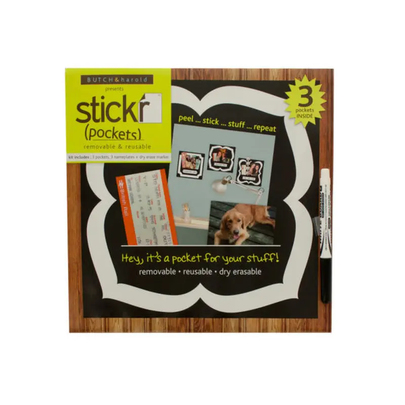 Stickr Peel & Stick Wall Pockets Kit with Marker