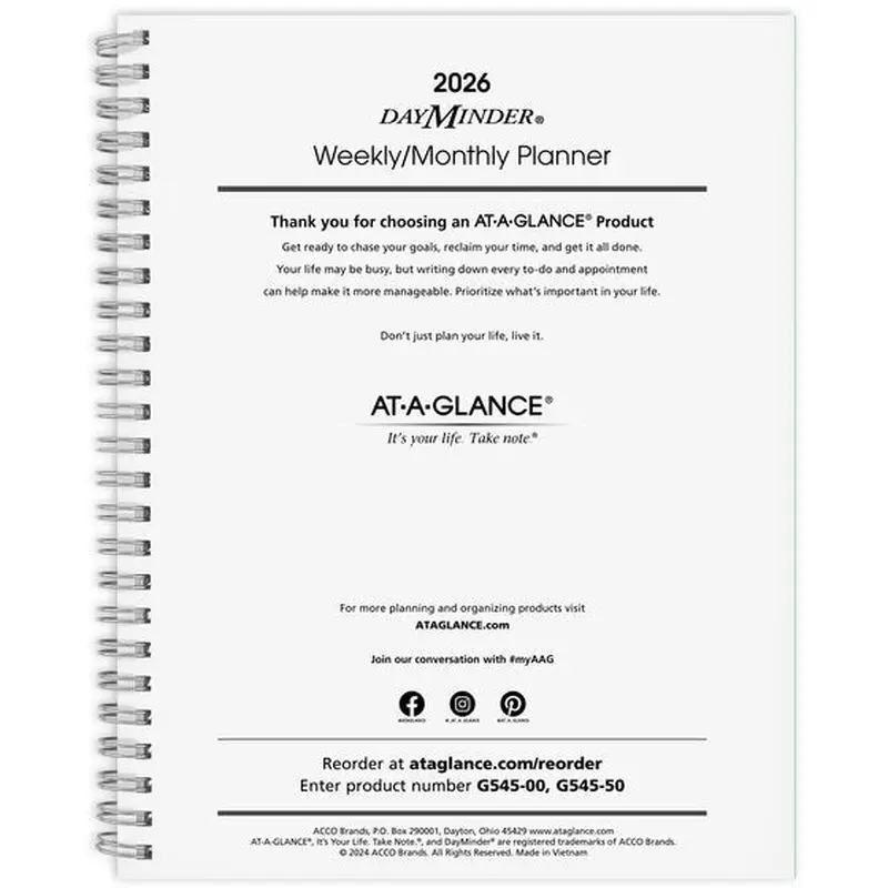 AT-A-GLANCE  2026 DayMinder Executive Weekly Monthly Refill for G545 -  Medium (7 x 8 3/4)