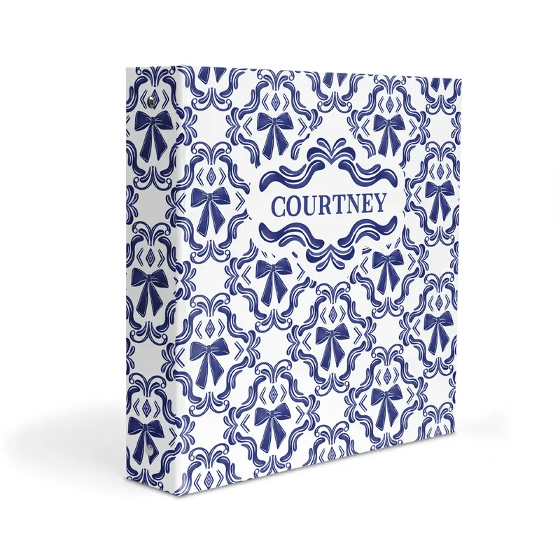 Blue Bow Coquette Personalized Custom 2" 3 Ring Binder  School Office Supplies