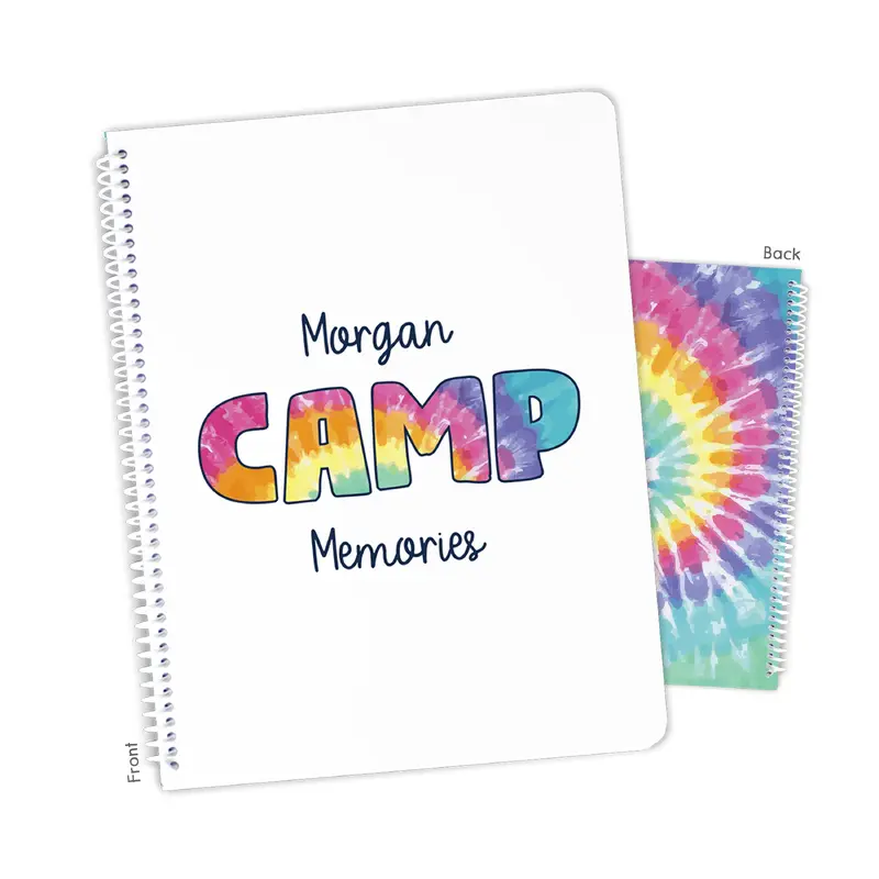 Tie Dye Camping Summer Camp Personalized Custom Notebook or Sketchbook  School Office SuppliesNotebook (wide ruled, lined pages)