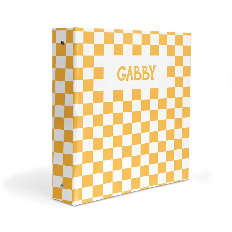 Yellow White Checks Personalized Custom 2" 3 Ring Binder  School Office Supplies