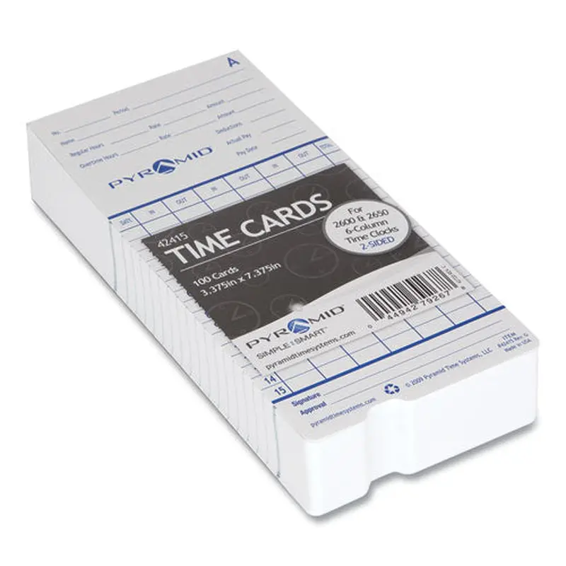 Time Clock Cards For Pyramid Technologies 2000/6000, Two Sides, 3.38 X 7.44, 100/pack