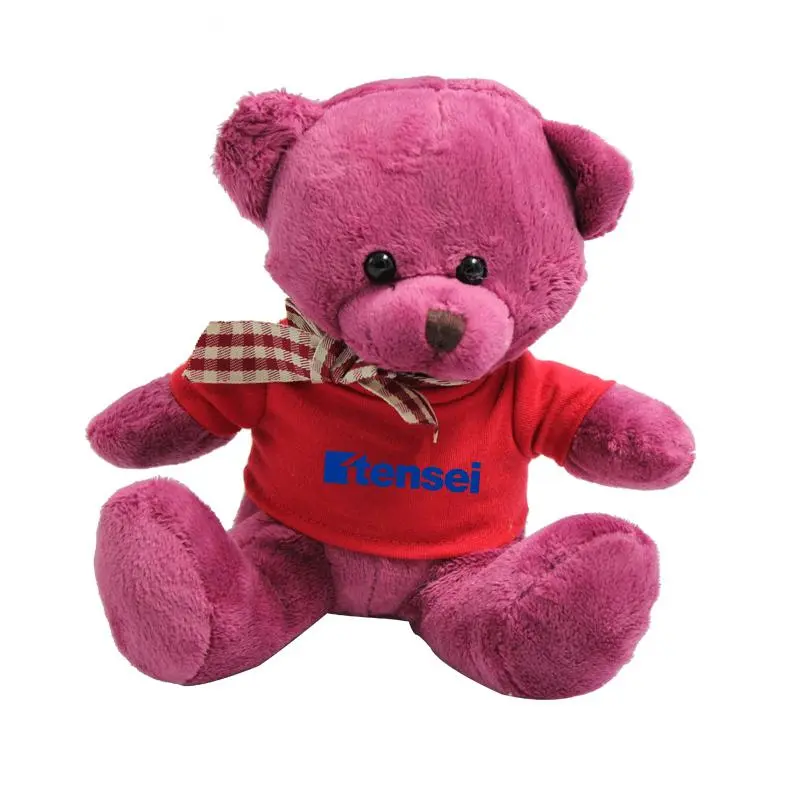 17cm Teddy Bear Plush Toy With T-Shirt And Checkered Ribbon500 