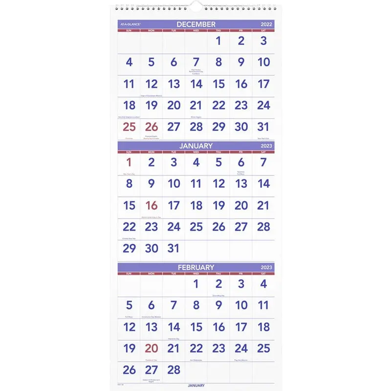 At-A-Glance 3 Month Reference Wall Calendar [SKU - AAGPM1128]EA