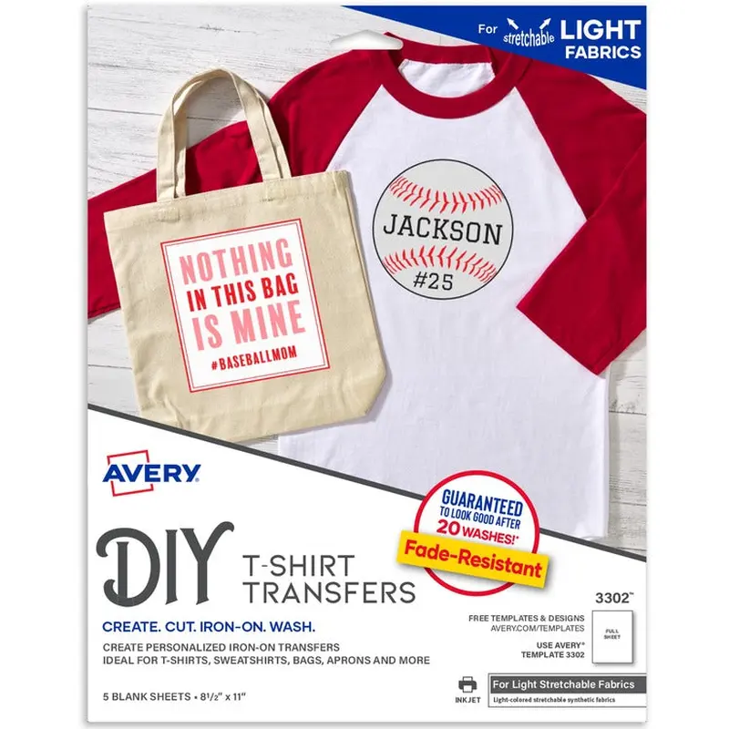 Avery Stretchable Fabric Transfers, Matte, 8-1/2" x 11" , 5 Labels [SKU - AVE03302]CT