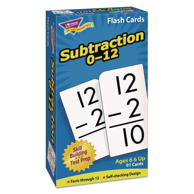 Skill Drill Flash Cards, Subtraction, 3 x 6, Black and White, 91/Pack
