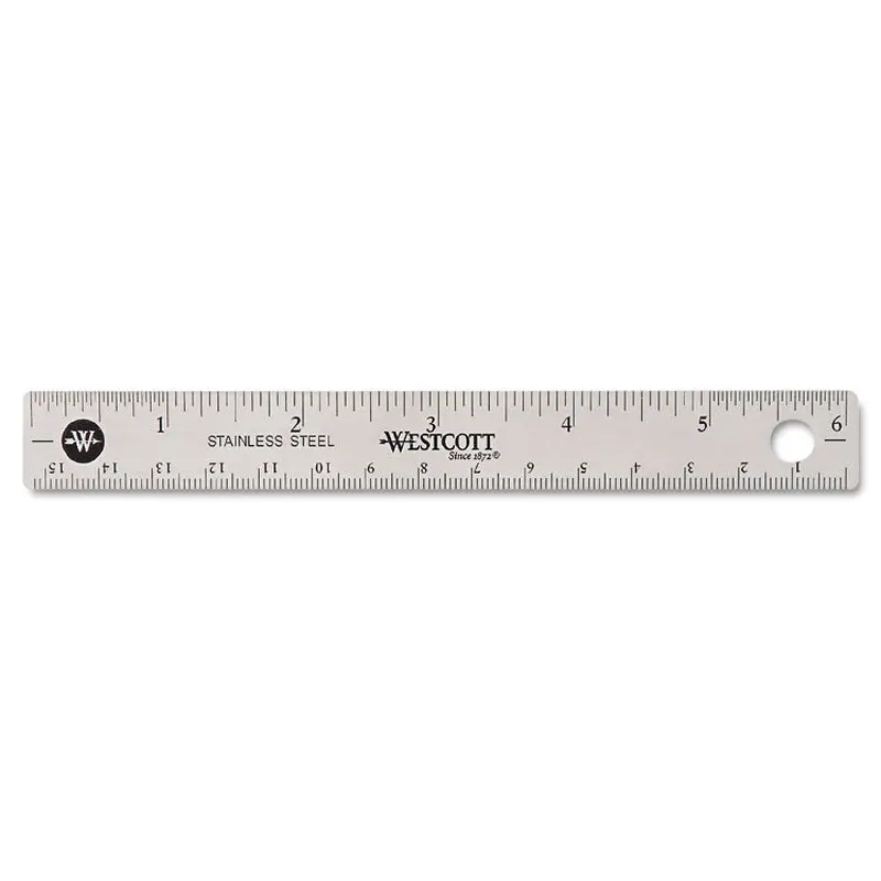 Stainless Steel Office Ruler With Non Slip Cork Base, Standard/Metric, 6" Long