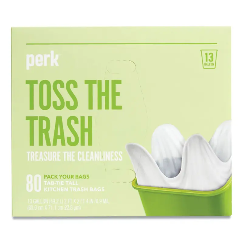Tab-Tie Tall Kitchen Trash Bags, Tie-Flap, 13 gal, 28  x 24 , White, 80/Box