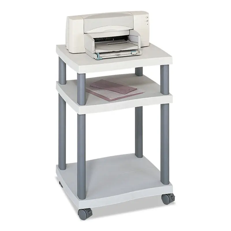 Wave Design Deskside Printer Stand, Plastic, 3 Shelves, 20  x 17.5  x 29.25 , White/Charcoal Gray