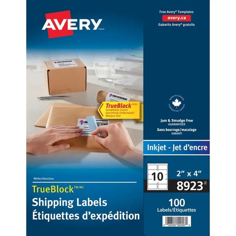 8923 WHITE TRUEBLOCK 4" X 2" PERMANENT  10 SHEETS/ENV.