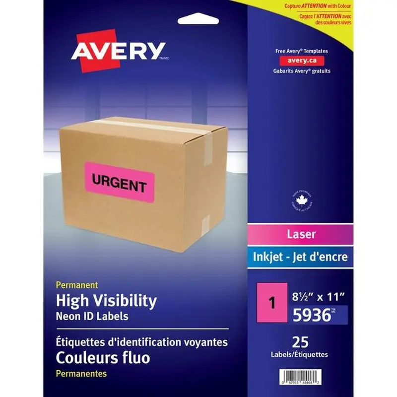 Avery® High-Visibility Shipping Labels, Permanent Adhesive, Neon Magenta, 8-1/2" x 11" , 100 Labels (5936) (AVE05936)
