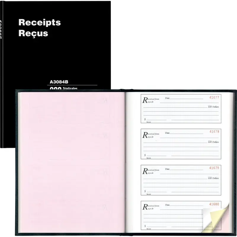 Blueline Perfect Binding Bilingual Receipt Book Receipt Book - 200 Triplicate 4-Up