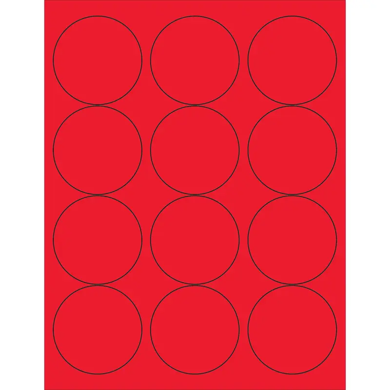 2 1/2" Fluorescent Red Circle Laser Labels 1200/Case