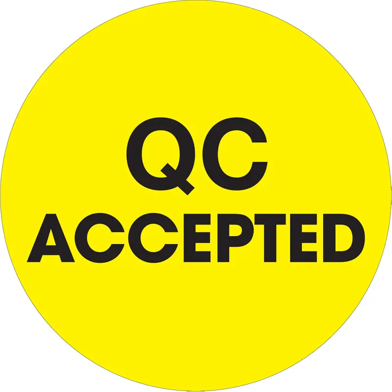 2" Circle - "QC Accepted" Fluorescent Yellow Labels 500/Roll