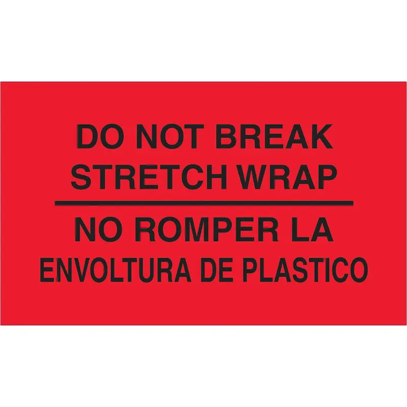 3 x 5" - "No Romper La Envoltura De Plastico" (Fluorescent Red) Bilingual Labels 500/Roll