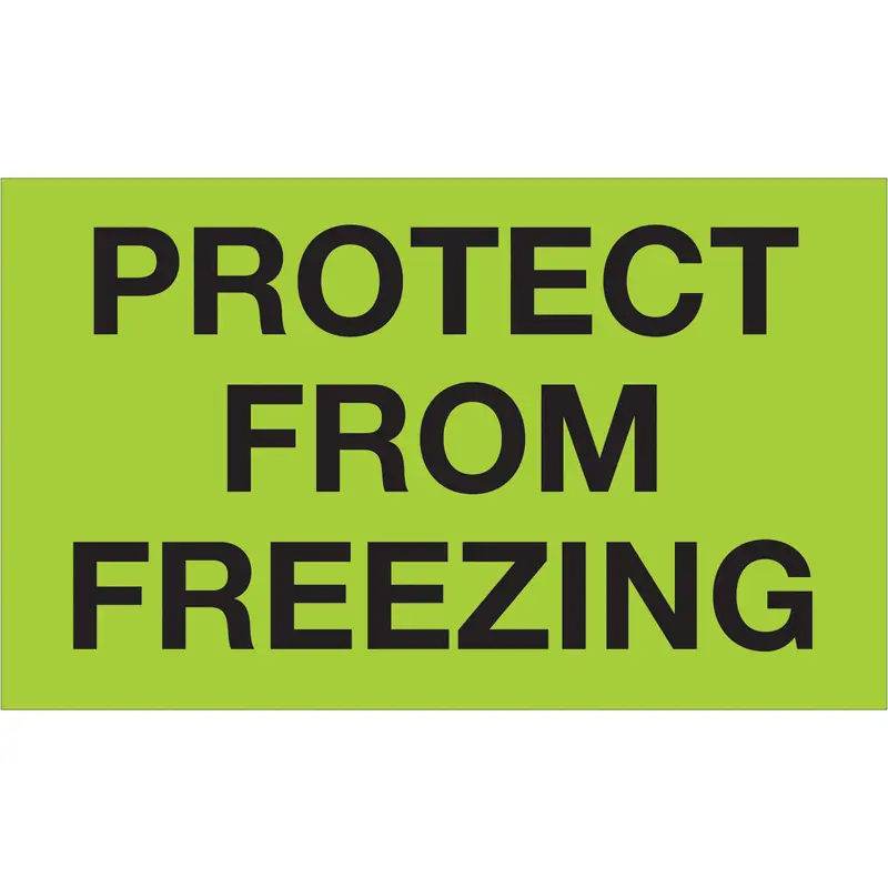 3 x 5" - "Protect From Freezing" (Fluorescent Green) Labels 500/Roll