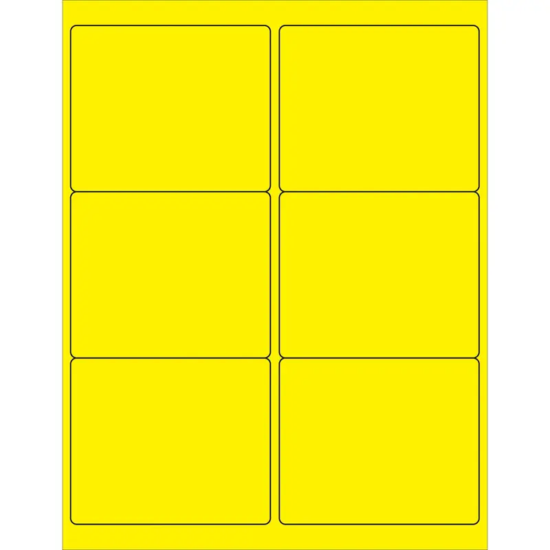 4 x 3 1/3" Fluorescent Yellow Rectangle Laser Labels 600/Case