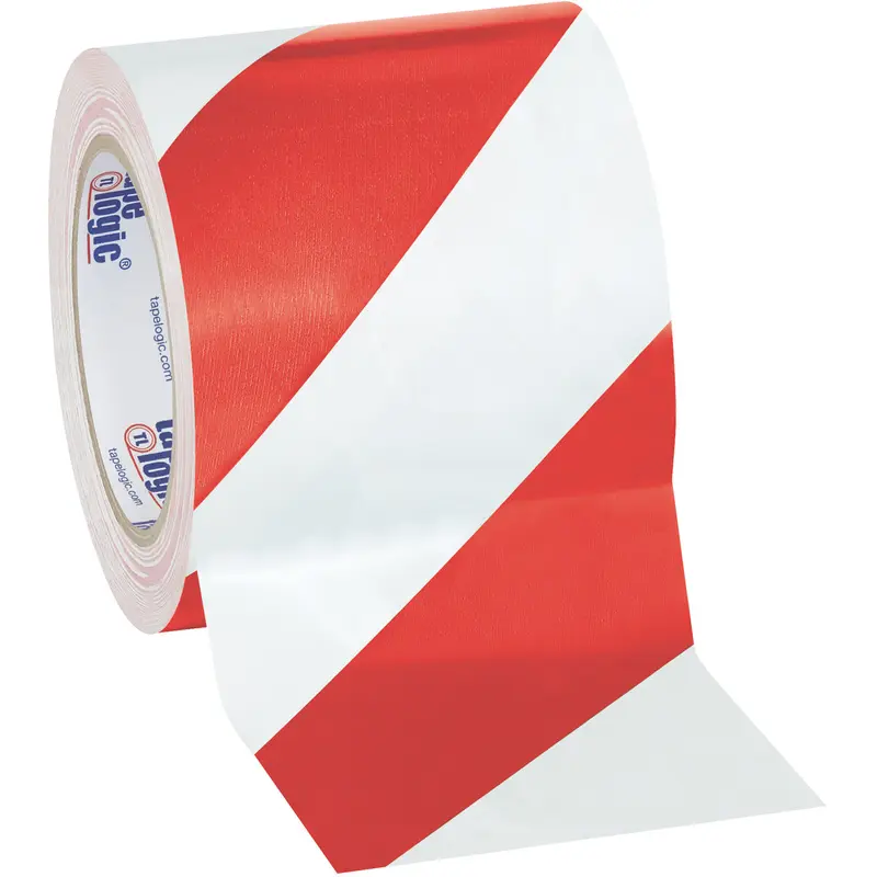 4" x 36 yds. Red/White Striped Vinyl Safety Tape 12/Case