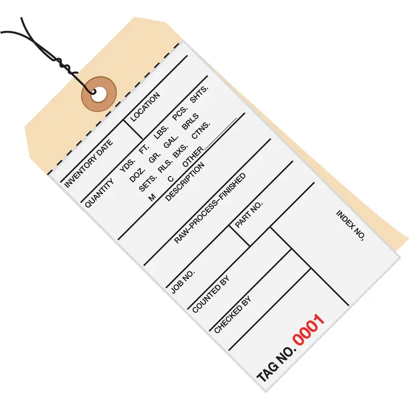 6 1/4 x 3 1/8 - (10000-10499) Inventory Tags 2 Part Carbonless # 8 - Pre-Wired 500/Case