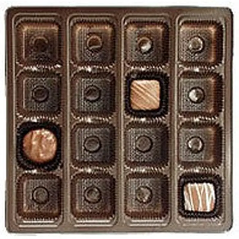 7-7/16 x 7-7/16 x 15/16 (16 oz.) Square Candy Tray Brown 16 Cavities 500/Case