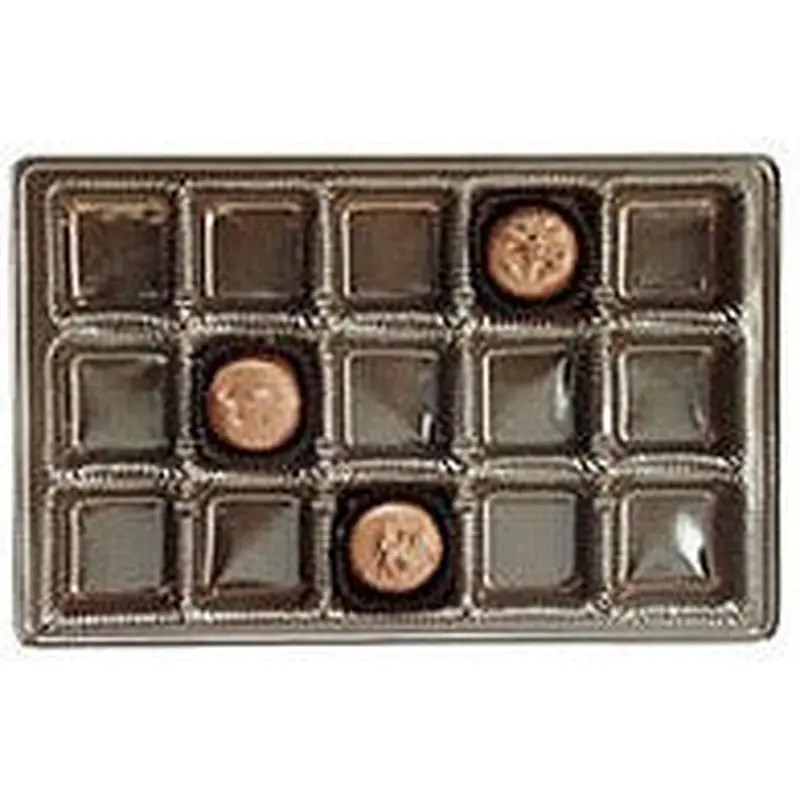 9-3/8 x 6 x 15/16 (1 lb.) Rectangular Candy Tray Brown 15 Cavities 500/Case