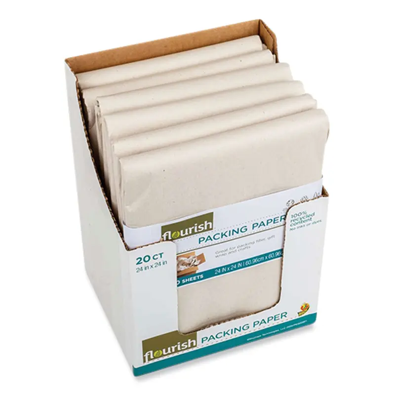 100% Recycled Paper Packing Sheets, 24" x 24", Natural, 20/Pack
