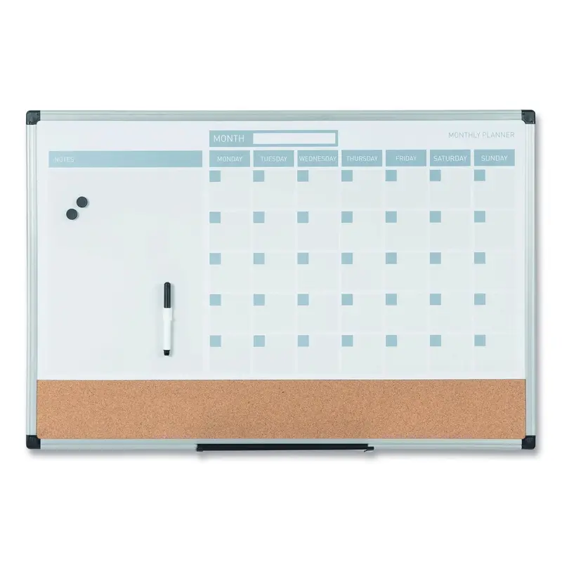 3-in-1 Calendar Planner, 36 x 24, White Surface, Silver Aluminum Frame