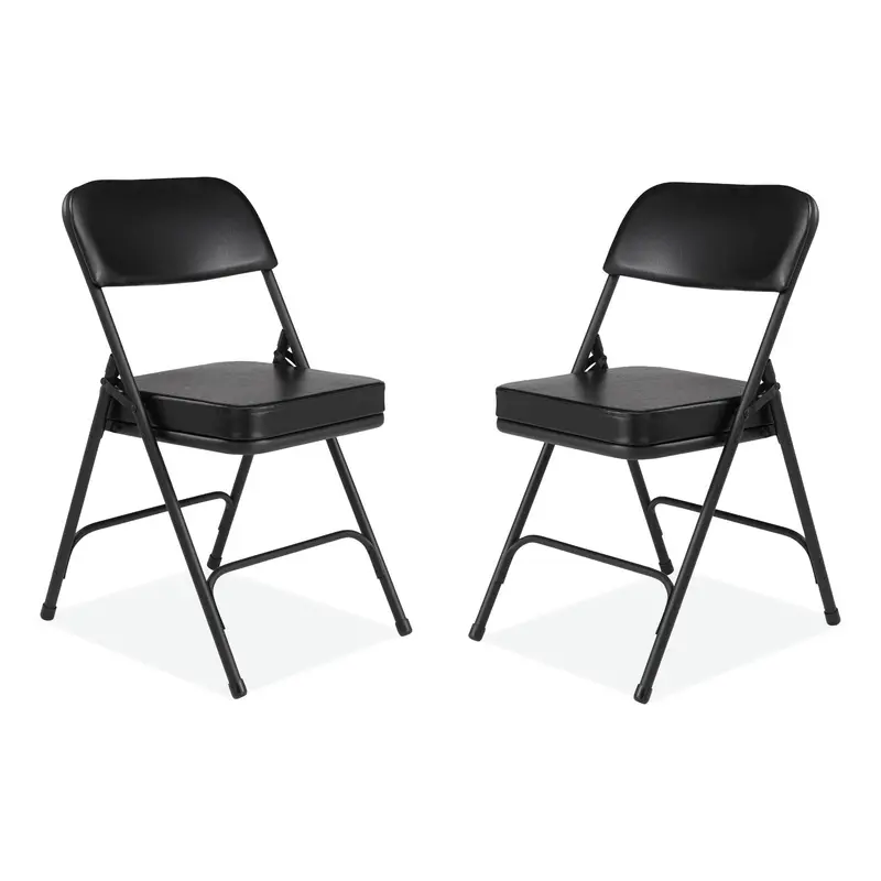 3200 Series 2" Vinyl Upholstered Double Hinge Folding Chair, Supports Up to 300 lb, 18.5" Seat Height, Black, 2/Carton
