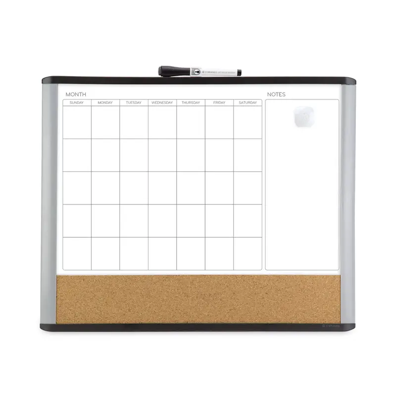 3N1 Magnetic Mod Dry Erase Board, Monthly Calendar, 20 x 16, White Surface, Gray/Black Plastic Frame