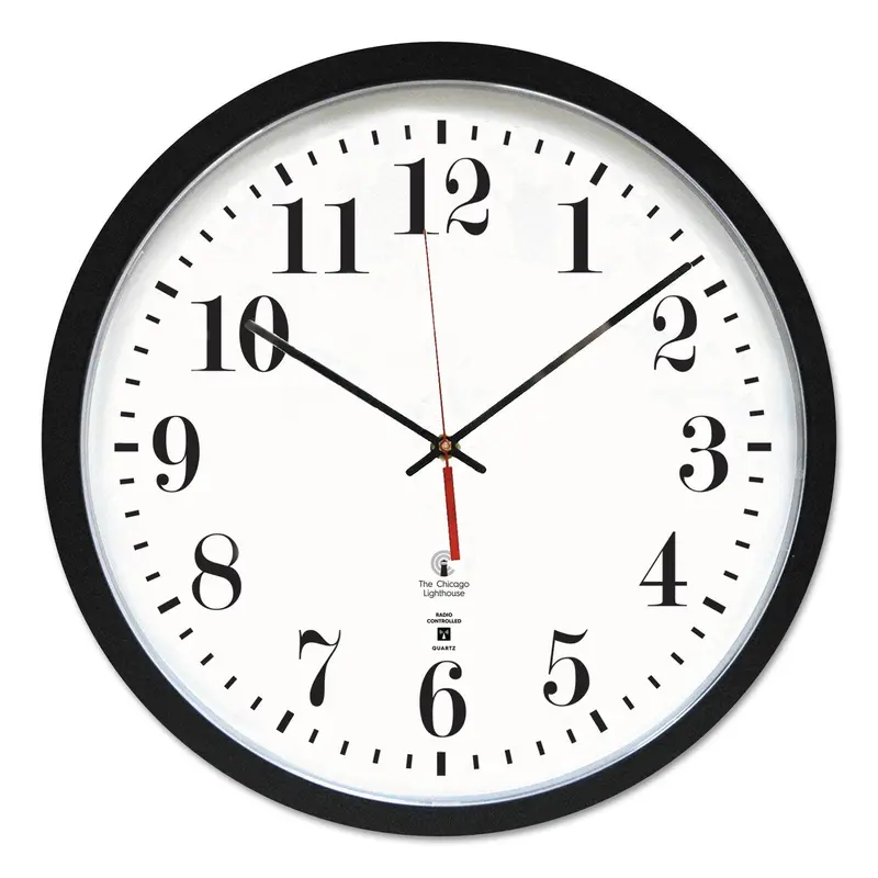 Black ATOMIC Contemporary Clock, 16.5" Overall Diameter, Black Case, 1 AA (sold separately)