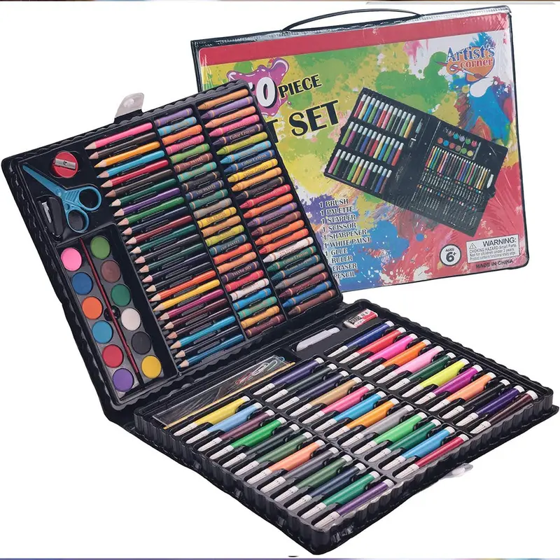 (Net) Art Set Crayons Drawing Paper Coloring Pencils Water Color Brush Oil Pastels Markers Eraser Pen Pencil Sharpener for Children Doodle PaintingBlack