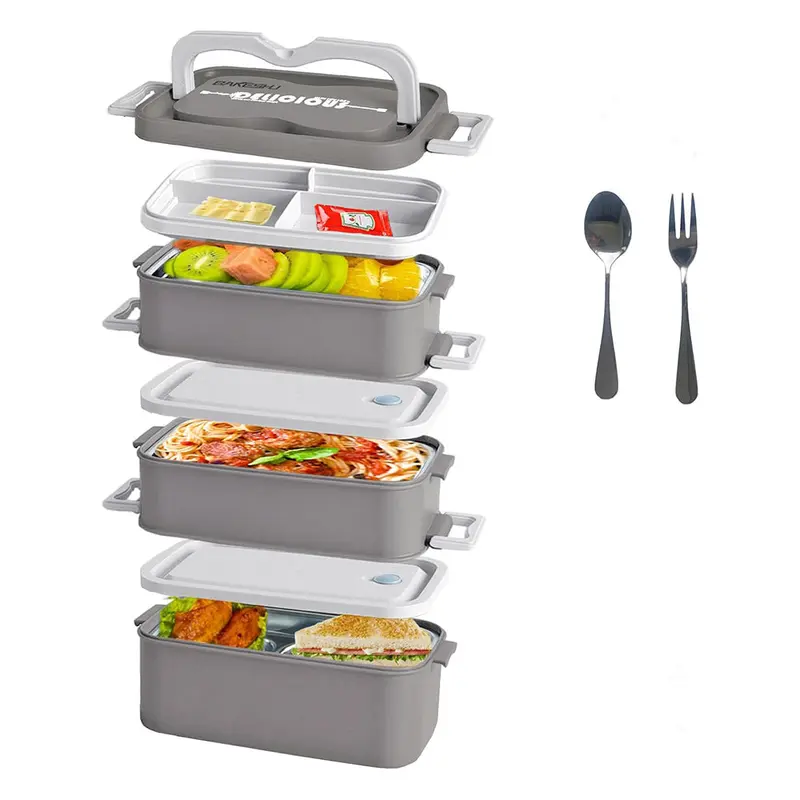 (NET) 1.8L Stainless Steel Leak-proof Lunch BoxBeige