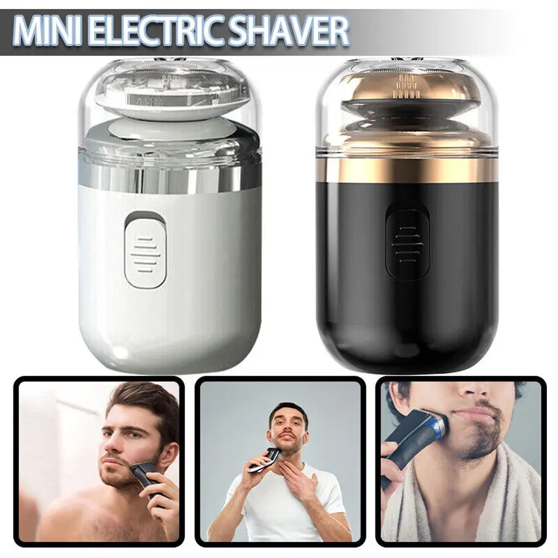 (net) 2 in 1 Men Mini Electric Shaver Painless Wet Dry Double Use Man Washable Men's Pocket Size Trimmers Portable Razor For Beard / 135563Black