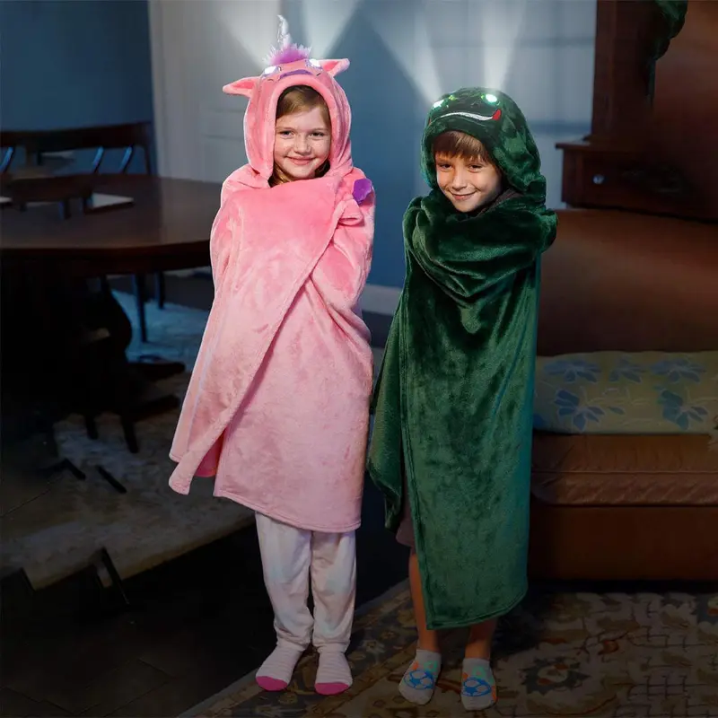 (net) Bright Eyes Blanket Super Soft Blanket for Kids with LED Lights - Hooded Blanket, Robe, Comfy Throw Blanket, Machine WashablePink