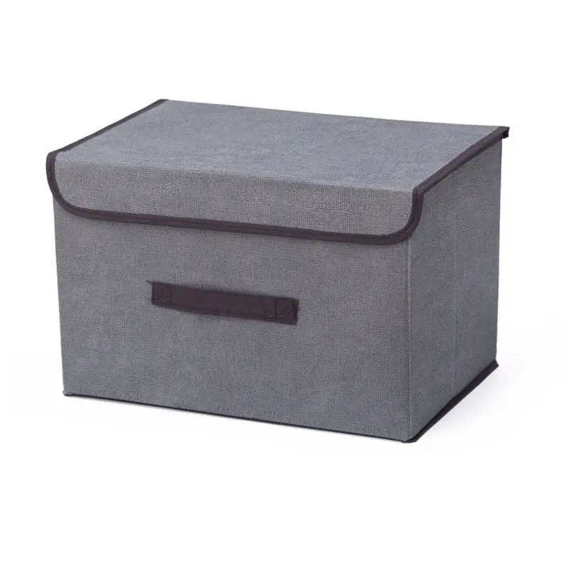 (NET) Cotton Linen Small Storage Box With Cap Clothes Socks Toys OrganizerGrey