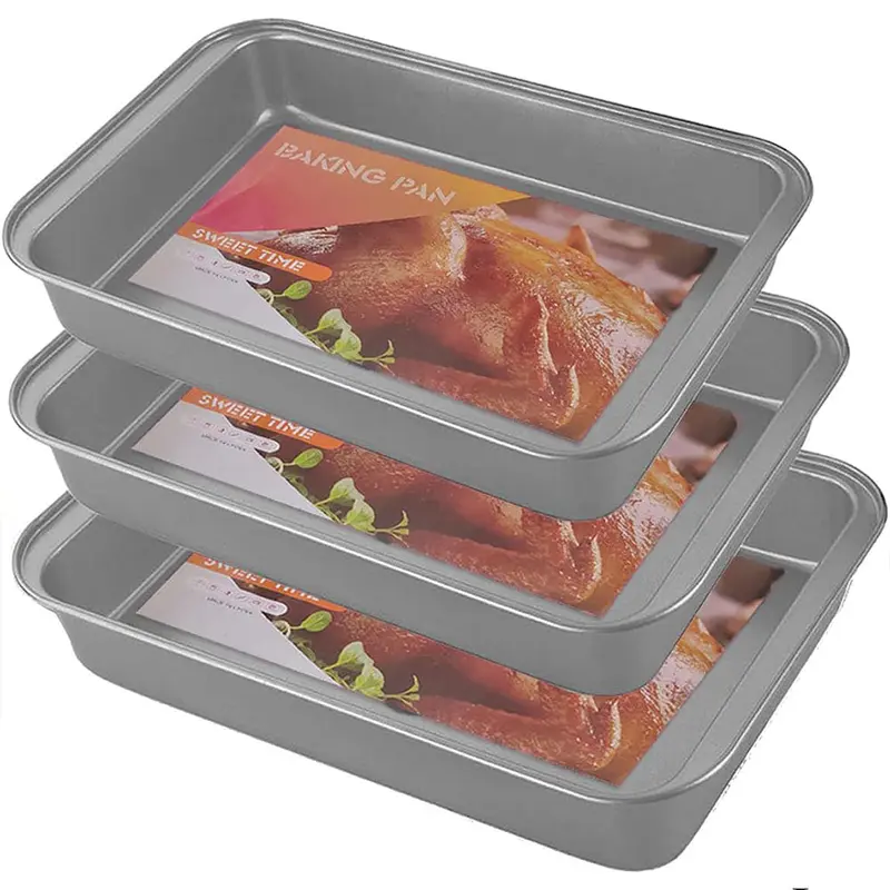( NET) Non-stick Rectangle Roasting Marble Baking Pan Set 3 PcsGrey
