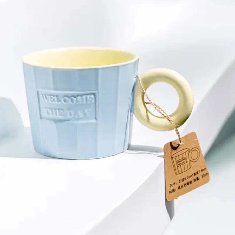 (Net) Ceramic Mug with Heat-Preserving Cap and Tea SpoonBlue