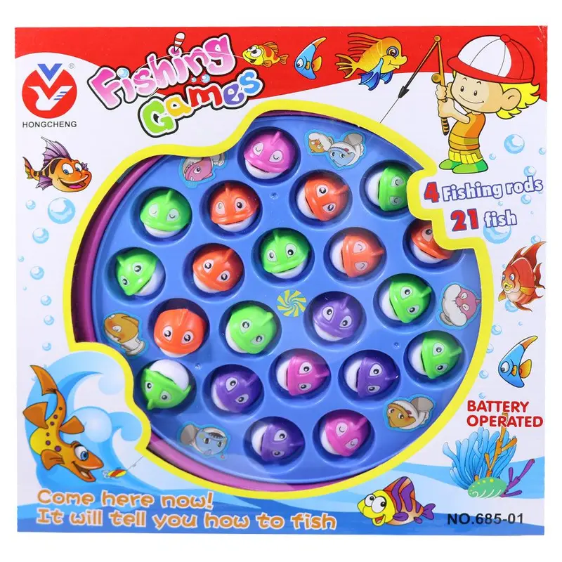(Net) Fishing Game Toy Setwith 21 Fish and 4 Fishing PolesBlue & Purple