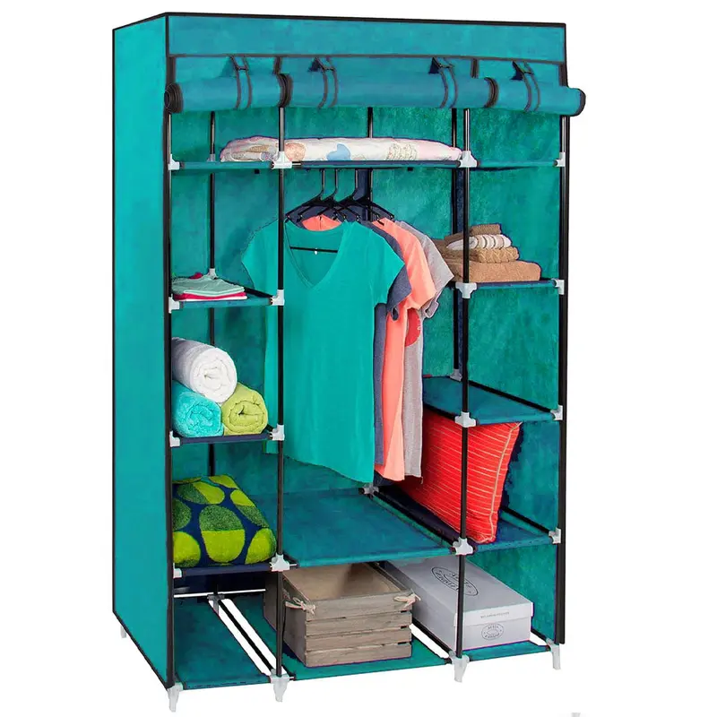 (Net) HCX Storage Wardrobe Portable Closet Organizer Wardrobe Storage Organizer with 10 Shelves Quick and Easy to Assemble Extra Space / 68150Cyan