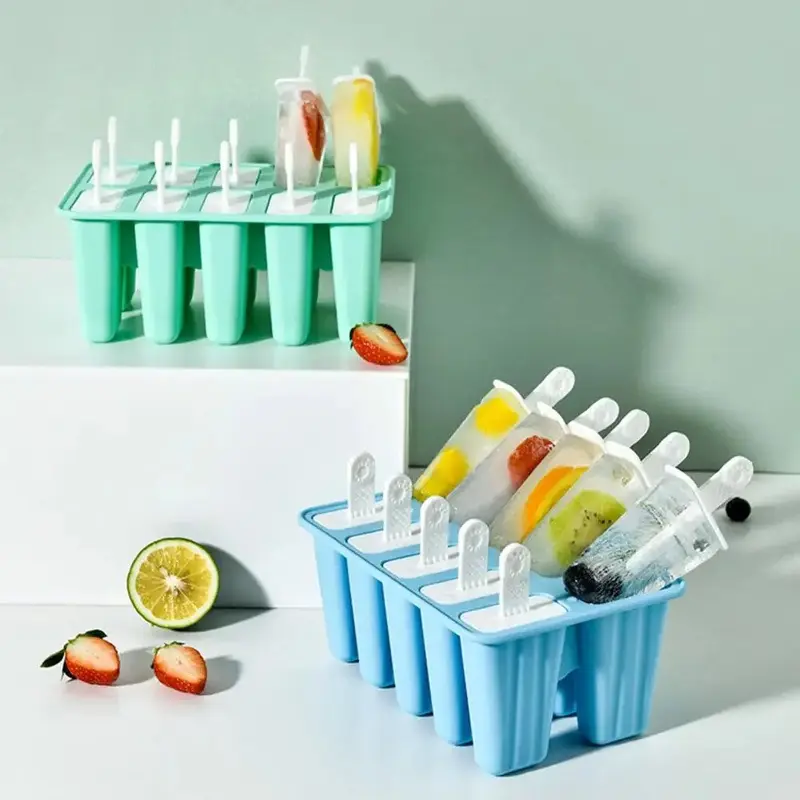 (Net) Non-leakable 10 Holes Fruit Milk Ice Lolly Mold Kitchen SuppliesBlue